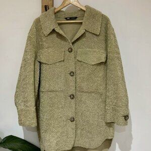 ZARA Oversized Teddy Borg Sherpa Duster Coat Jacket Shacket Overshirt Size Mediu